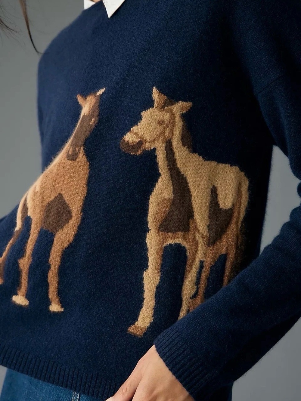 Anthropologie Cashmere
Intarsia Horse Sweater Maeve Western Navy Plus Sz XL NEW - Picture 7 of 12